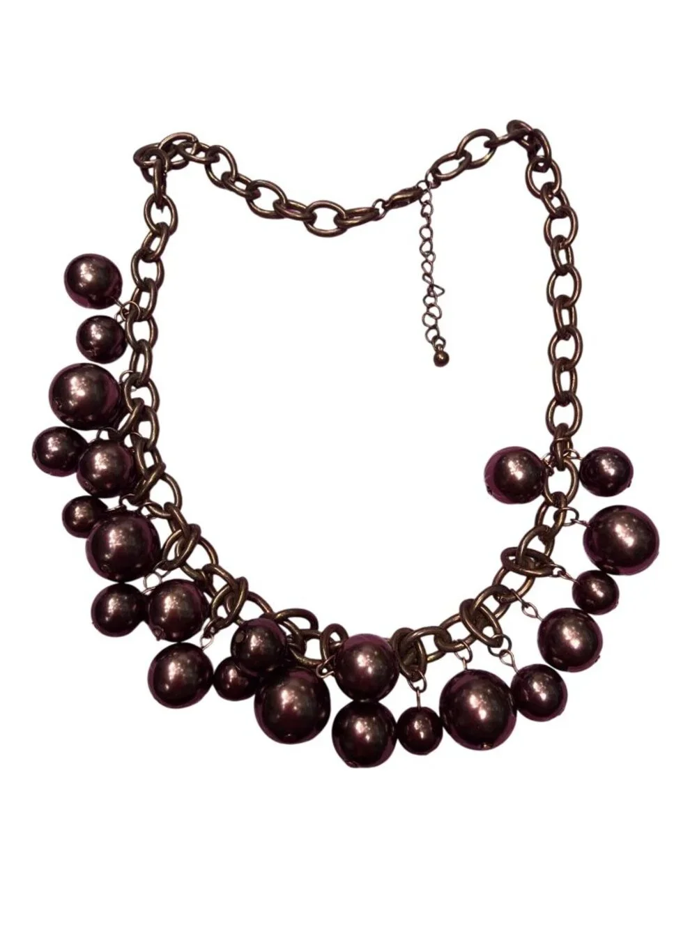 Bronze Tone Brown Bauble Bead Necklace Statement Bib Chain Link Adj 20